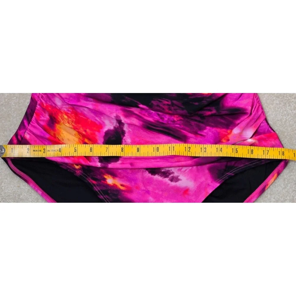 DKNY Ruffle Plunge Tummy Control 1 Piece Swimsuit Womens XL Fushia/BlacK NWT - Picture 9 of 13